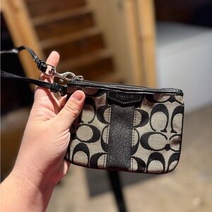 Coach Signature Black and Tan Wristlet